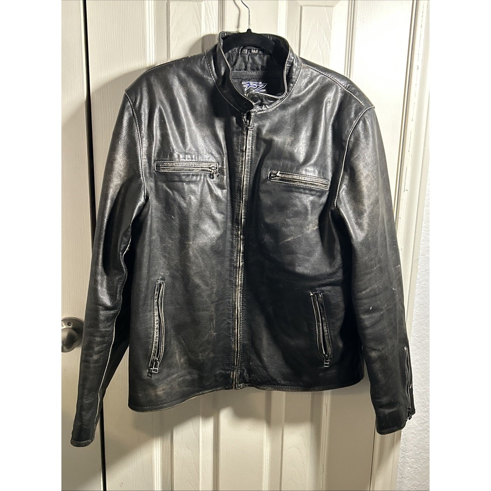 FZ Merchandise Womans Leather Jacket Black L Full Zip Long Sleeve Motorcycle
